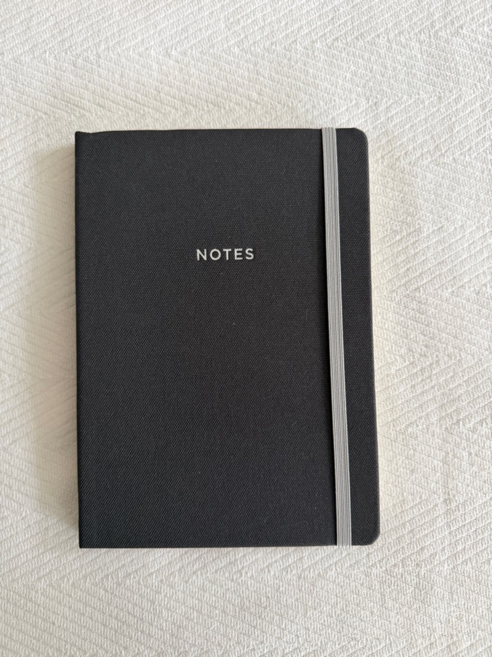 Black 'NOTES' Hardcover Notebook with Gray Elastic Band